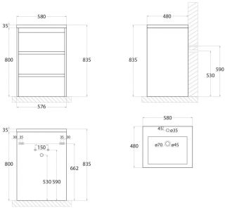 Напольная тумба под раковину Art&Max Family 58см бетон экзотик Family-580-3C-PIA-PE